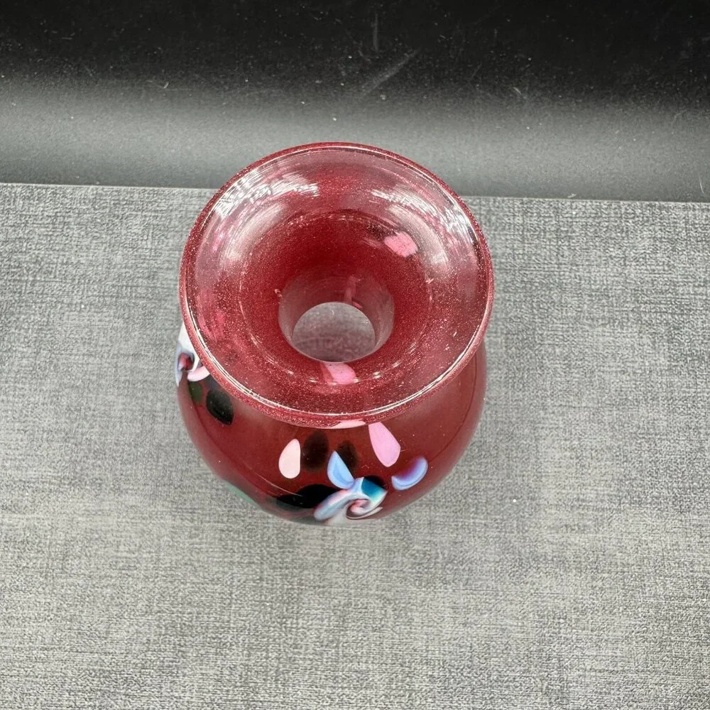 Hand Blown Pink Art Glass Vase Confetti Murano Style 7.5”